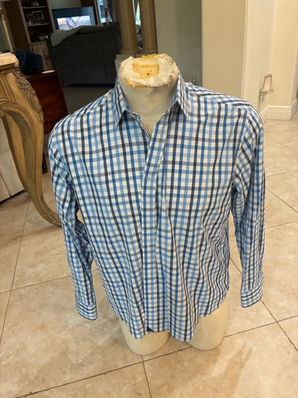 UNTUCKit Blue and White Check Long-Sleeve Dress Shirt
